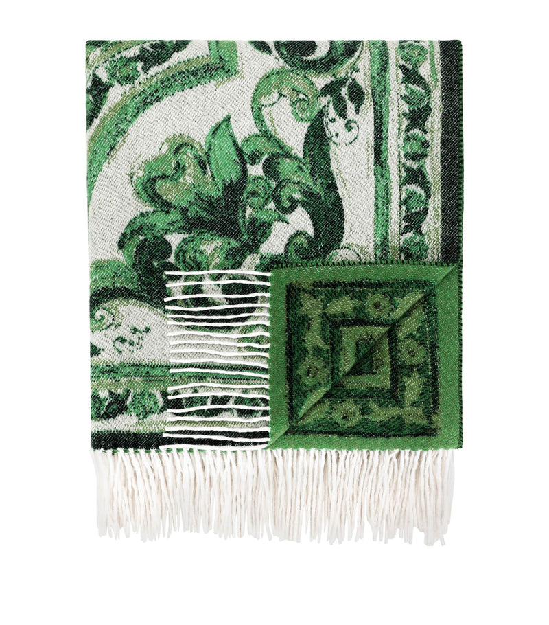 Dolce&Gabbana Casa cashmere Verde Maiolica fringe throw 140cm x 180cm - British product