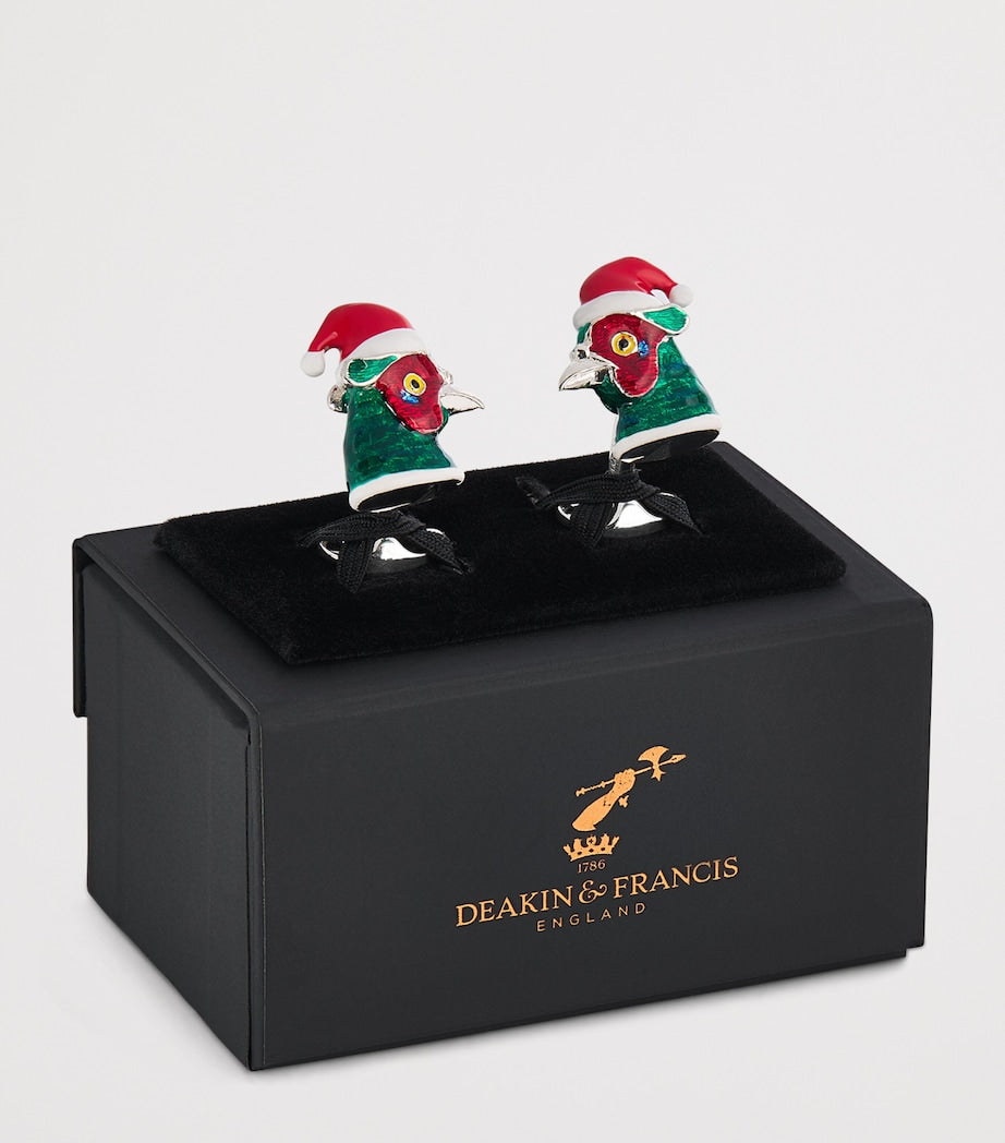 Deakin & Francis sterling silver Christmas pheasant cufflinks H2.2cm x W2.2cm - British product