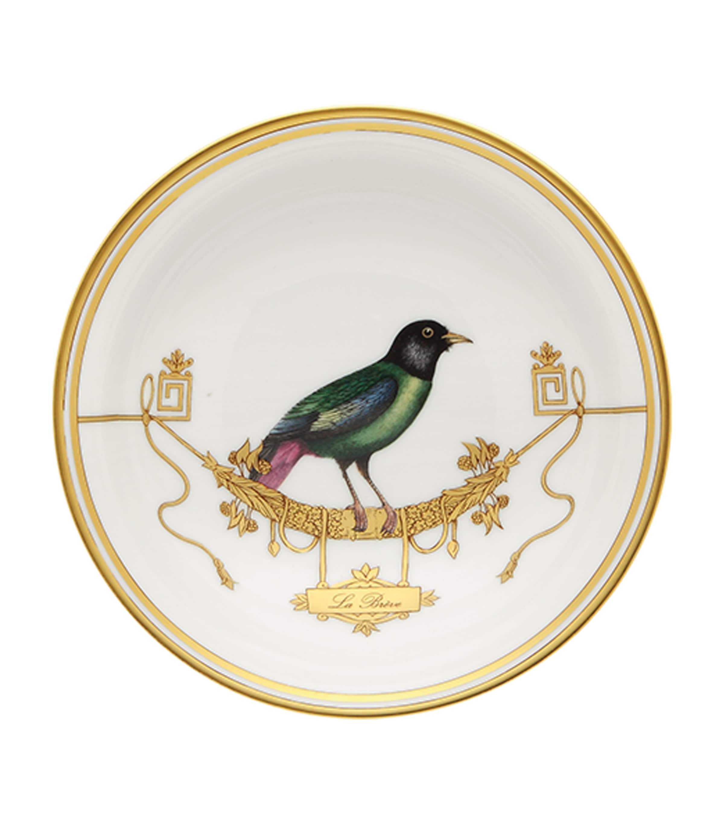 GINORI 1735 porcelain fruit bowl with pitta bird illustration and golden garland, 14cm, UK version