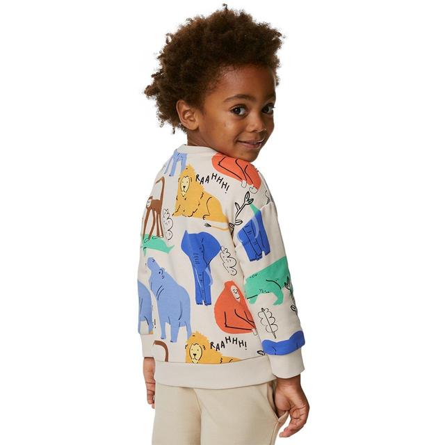 M&S Cotton Rich Animal Sweatshirt 2-7 Years Calico Mix