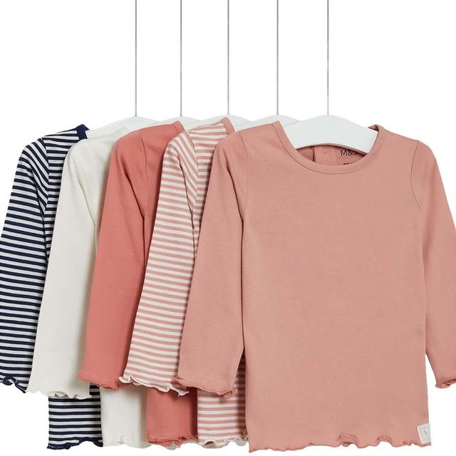 M&S Cotton Long Sleeve Pink Mix Tops 5 Pack 0 Months-3 Years GOODS M&S   