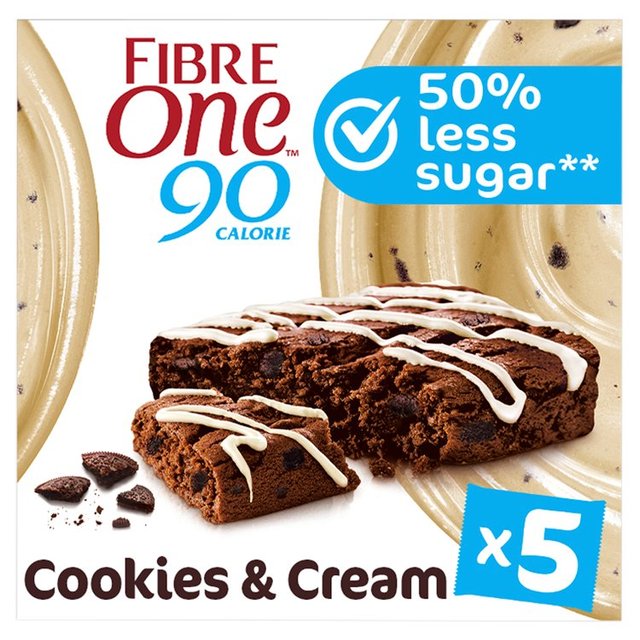 Fibre One 90 Calorie Cookies & Cream Drizzle Squares Snack Bars   5 x 24g GOODS M&S   