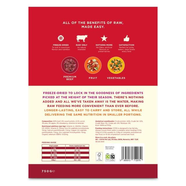 COYA Freeze-Dried Raw Adult Dog Food Beef   750g GOODS M&S   