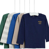 M&S Cotton Boys Long Sleeve Tops 5 Pack 0 Months-3 Years Navy GOODS M&S   