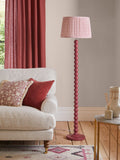 Red Bobbin floor lamp with painted wood effect and fabric shade, UK version