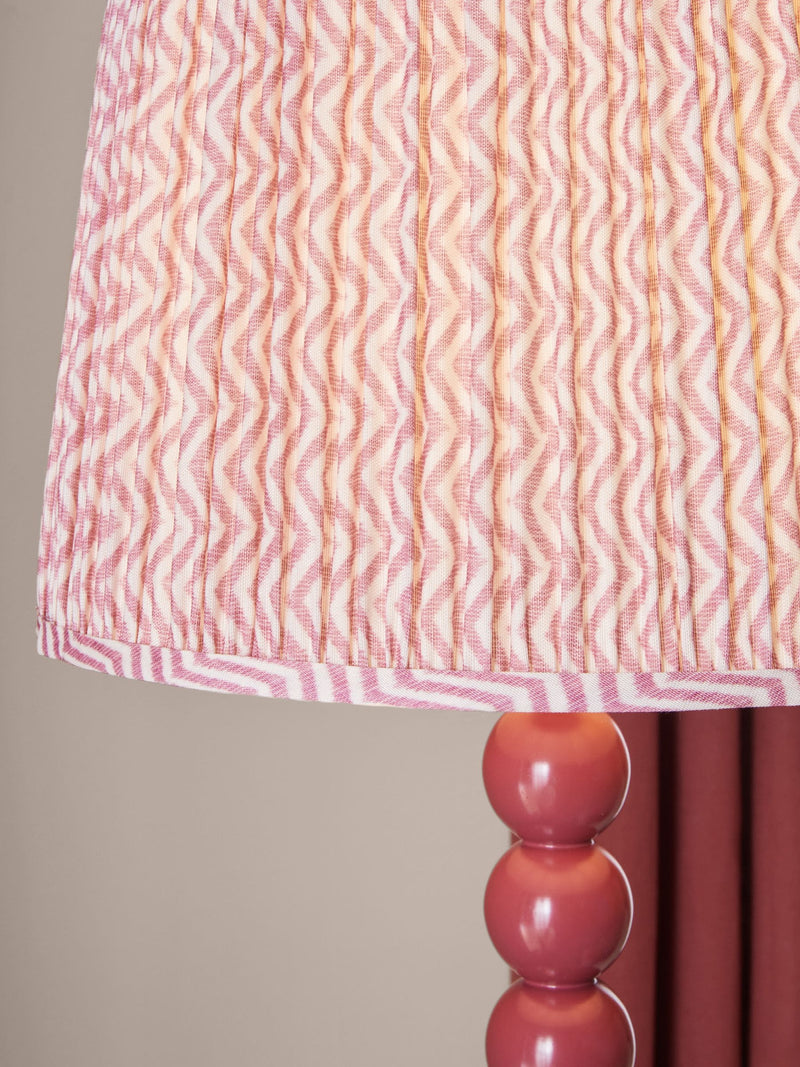 Red Bobbin floor lamp with painted wood effect and fabric shade, UK version