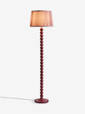 Red Bobbin floor lamp with painted wood effect and fabric shade, UK version
