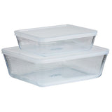 Pyrex set of 2 glass roasters with plastic lids, UK version