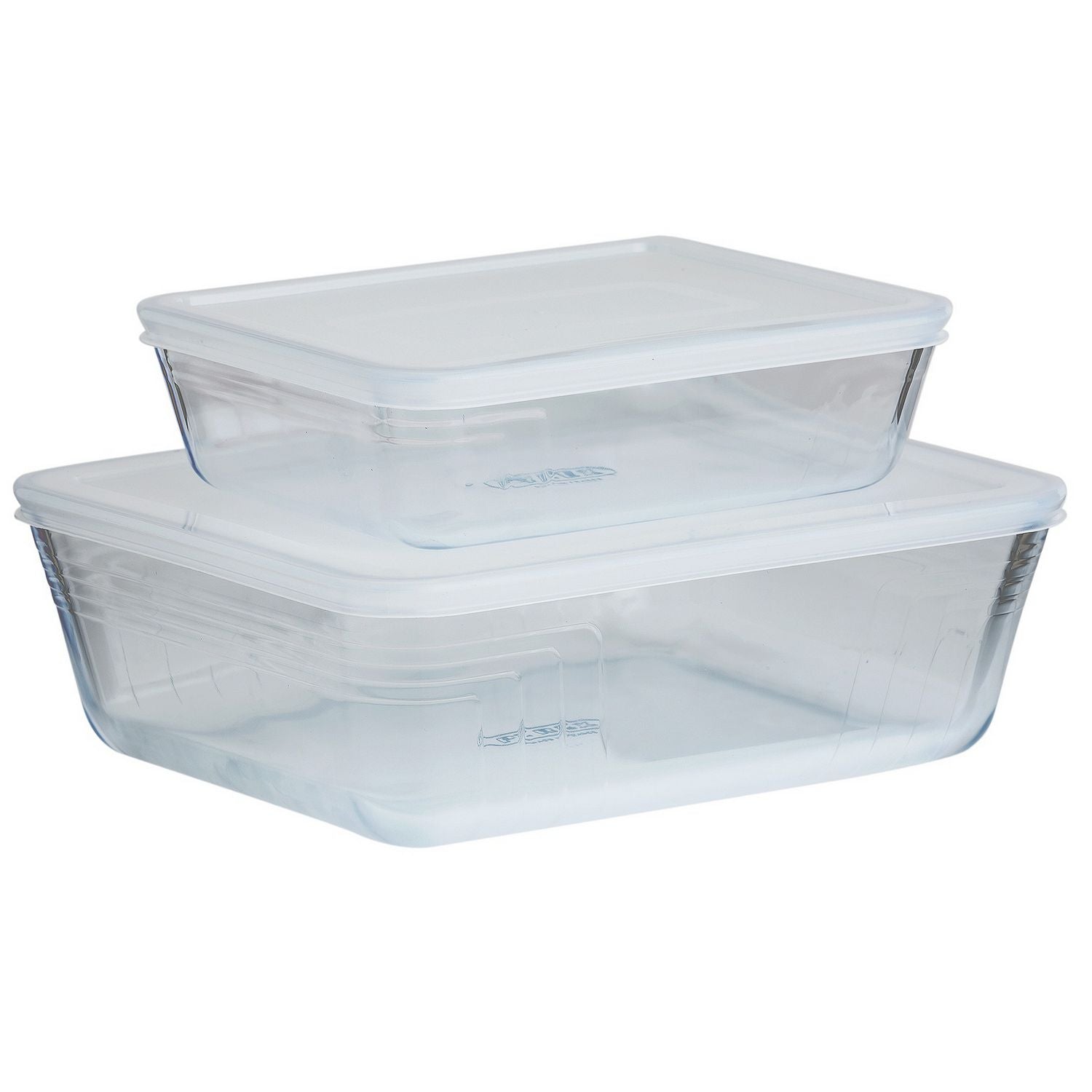 Pyrex set of 2 glass roasters with plastic lids, UK version