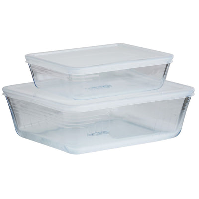 Argos Pyrex Set of 2 Glass Roasters with Plastic Storage Lids- Buy online at McGrocer