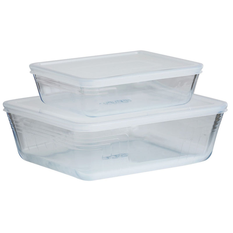 Pyrex set of 2 glass roasters with plastic lids, UK version