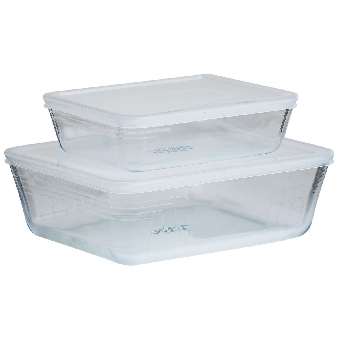 Pyrex set of 2 glass roasters with plastic lids, UK version