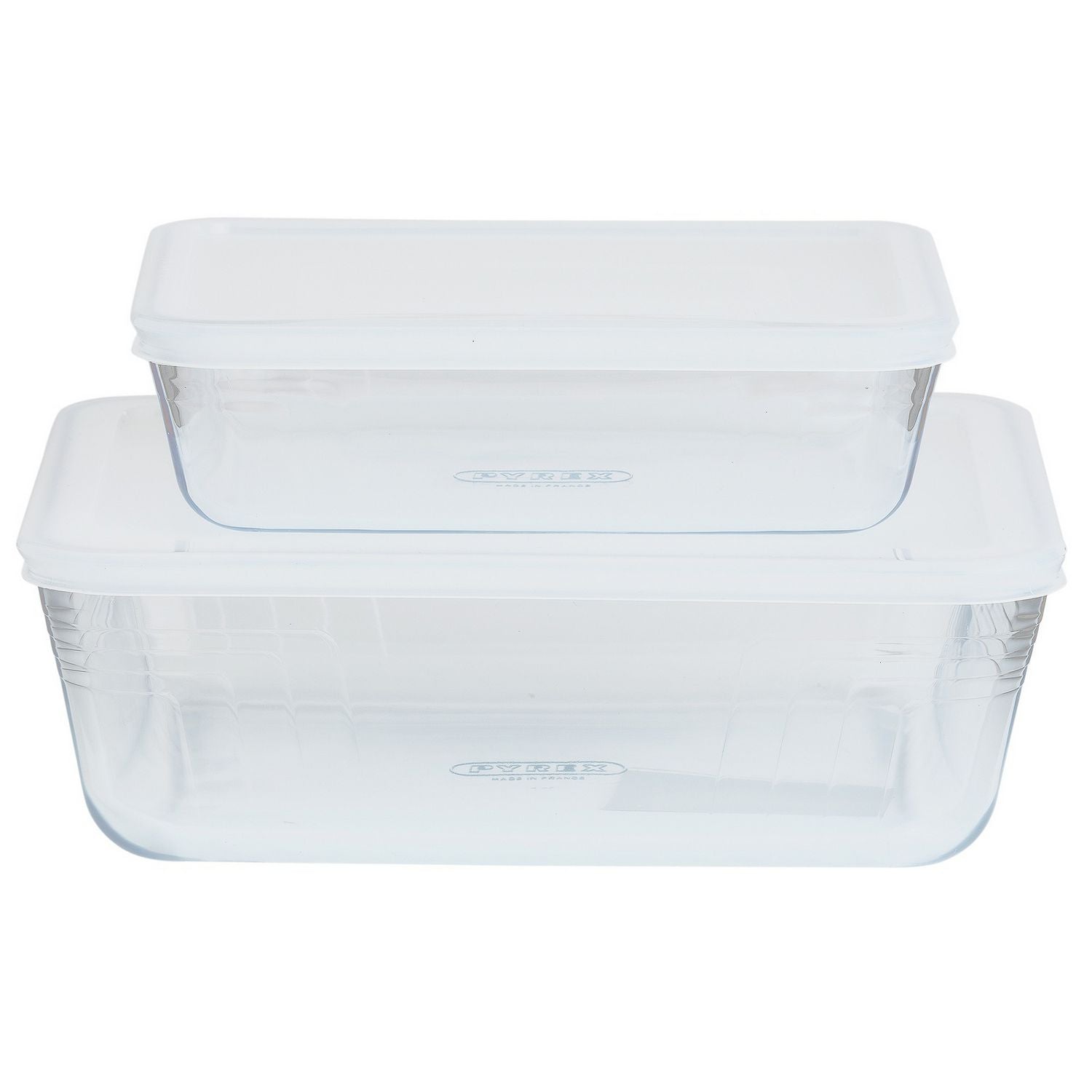 Pyrex set of 2 glass roasters with plastic lids, UK version