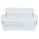Pyrex set of 2 glass roasters with plastic lids, UK version
