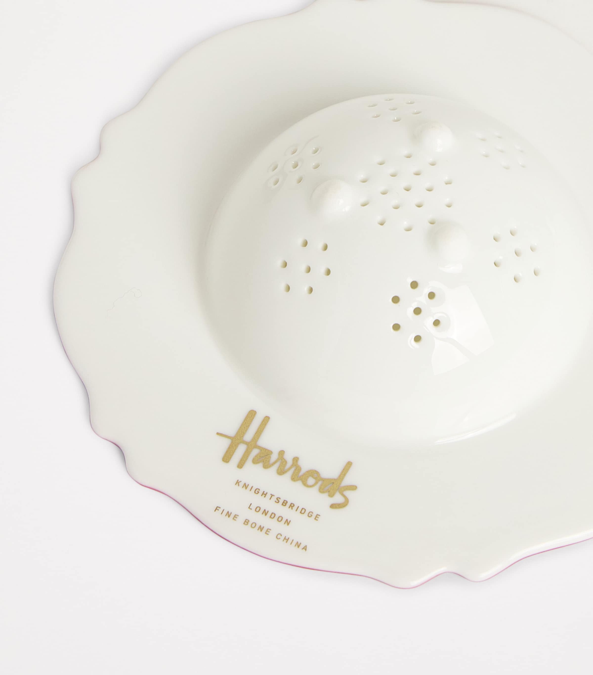 Bone China Tea Strainer with Floral and Fauna Design Approximately 12cm Wide x 3cm High