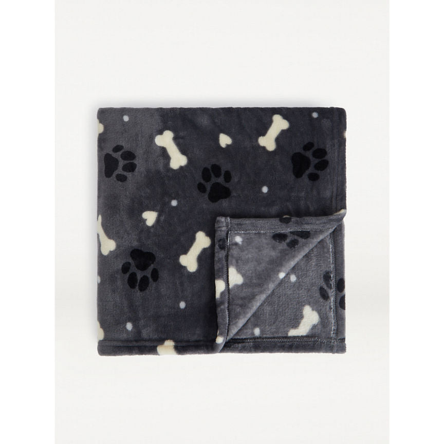 George Home Charcoal Paw Print Super Soft Throw