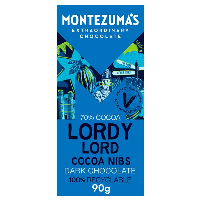 Montezuma's Lordy Lord Cocoa Nibs Dark Chocolate Bar   90g