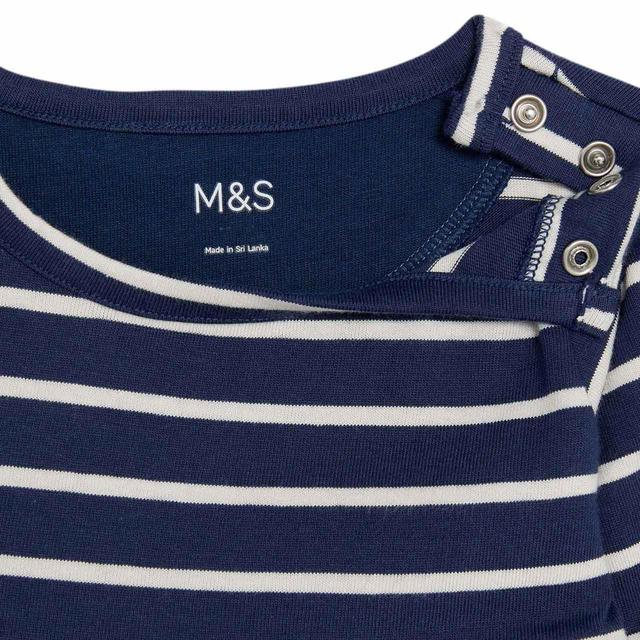 M&S Striped Long Sleeve Dress 0 Months-3 Years Navy GOODS M&S   