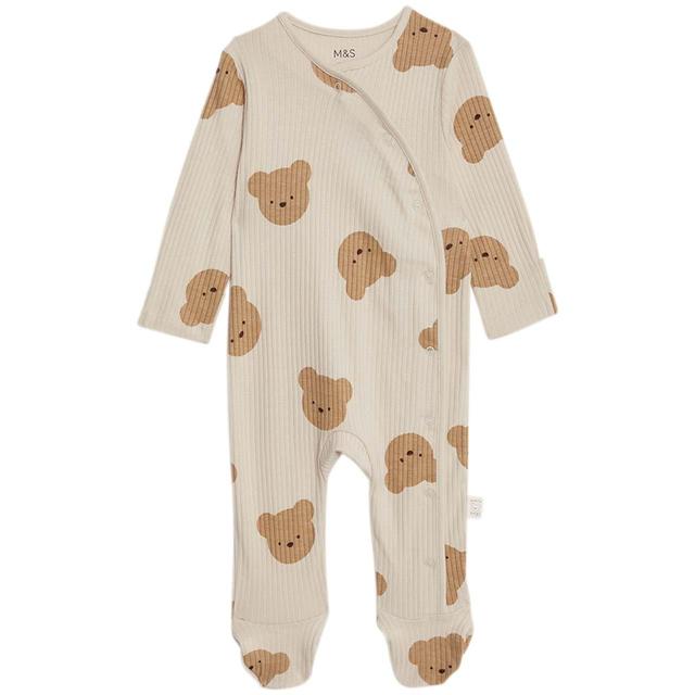 M&S Spencer Bear Sleepsuit Newborn-12 Months Mink GOODS M&S   