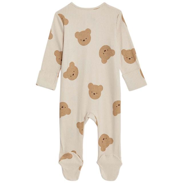 M&S Spencer Bear Sleepsuit Newborn-12 Months Mink GOODS M&S   