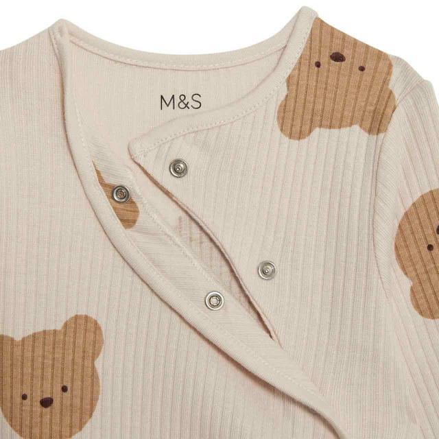 M&S Spencer Bear Sleepsuit Newborn-12 Months Mink GOODS M&S   