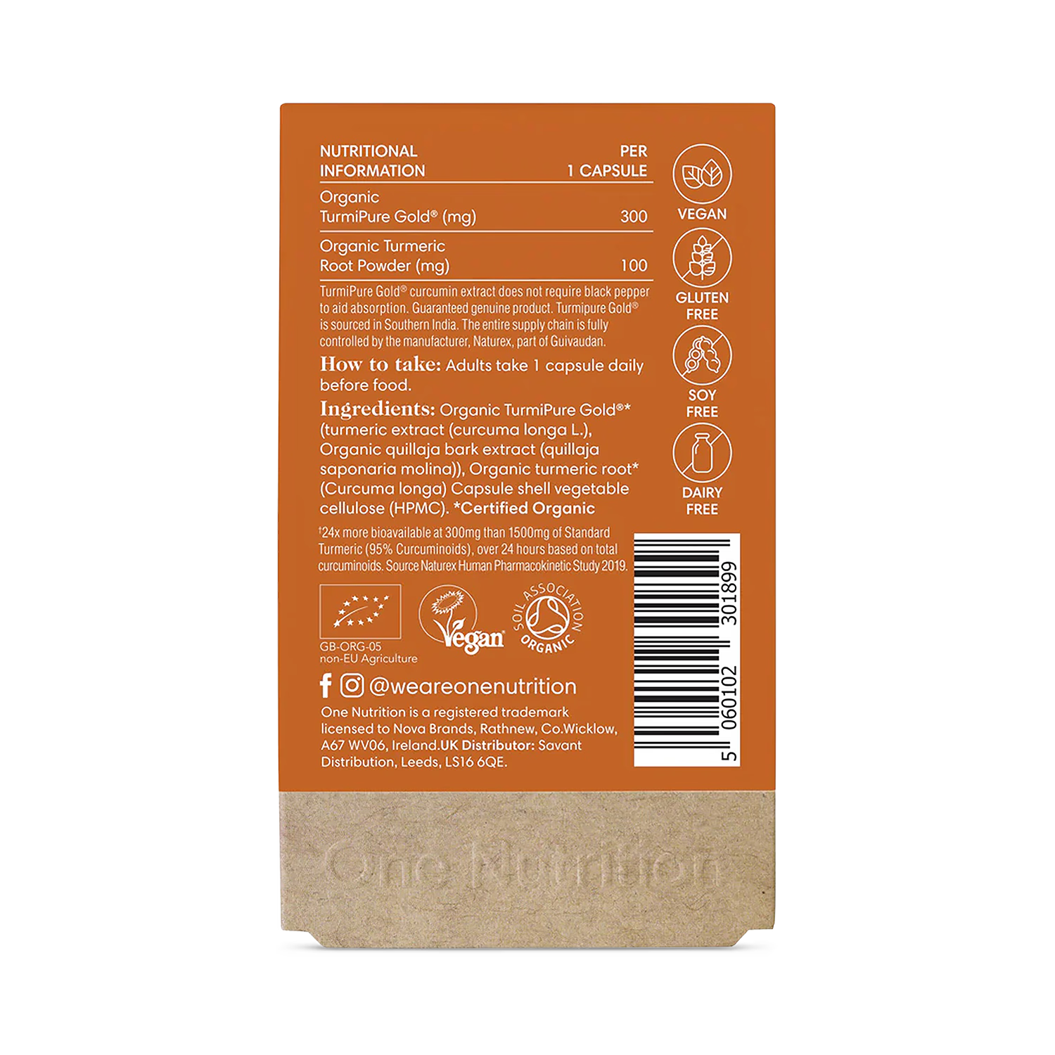 One Nutrition Organic Turmeric Max supplement 30 capsules - British product