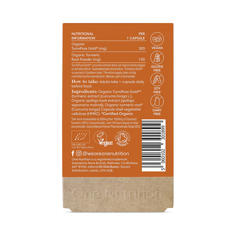 One Nutrition Organic Turmeric Max supplement 30 capsules - British product