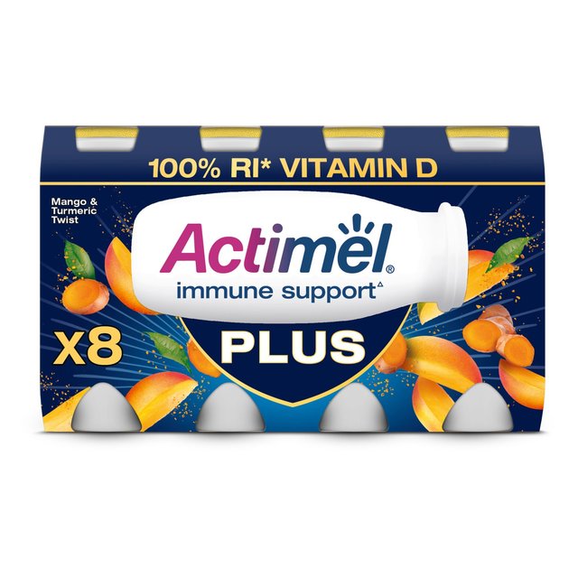 Actimel Plus 100% Vitamin D Mango & Turmeric Immunity Yoghurt Drink   8 x 100g GOODS M&S   