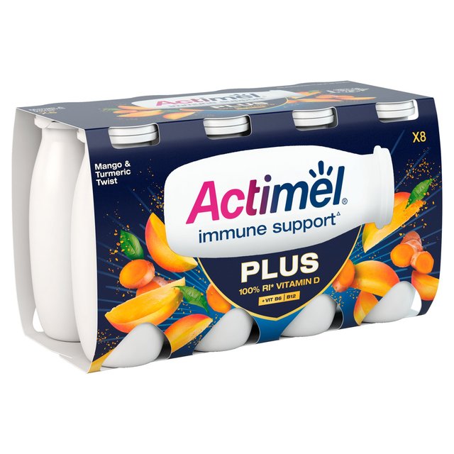 Actimel Plus 100% Vitamin D Mango & Turmeric Immunity Yoghurt Drink   8 x 100g GOODS M&S   