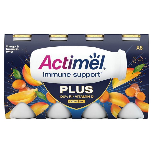 Actimel Plus 100% Vitamin D Mango & Turmeric Immunity Yoghurt Drink   8 x 100g GOODS M&S   