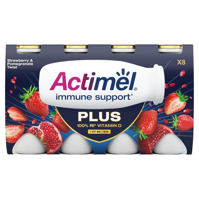 Actimel Plus 100% Vitamin D Strawberry & Pomegranate Immunity Yoghurt   8 x 100g GOODS M&S   