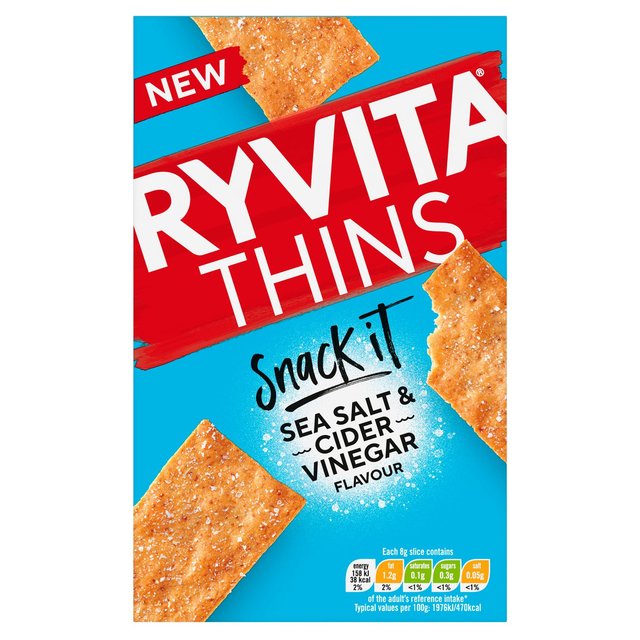 Ryvita Snack It Thins Sea Salt and Cider Vinegar Flatbread Snacks   125g