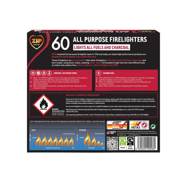 Zip All Purpose Firelighters Block 60   60 per pack