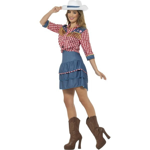 Smiffys rodeo doll costume blue with skirt shirt hat, UK version