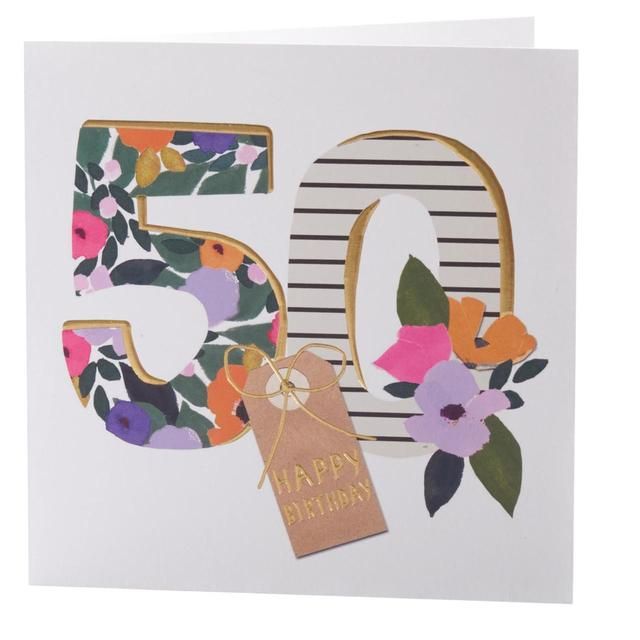 Bright Floral 50th Birthday Card GOODS M&S   