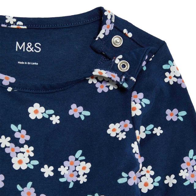 M&S Long Sleeve Floral Print Dress Navy 0-3 Years GOODS M&S   