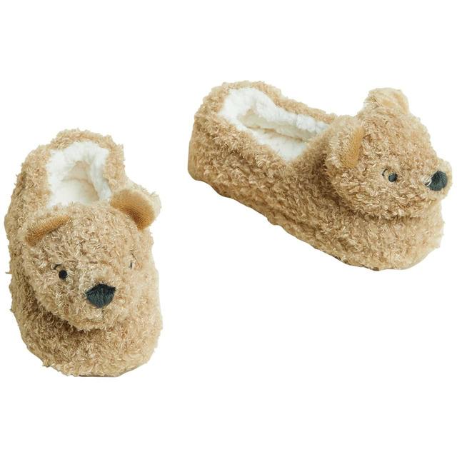 M&S Kids Spencer Bear Slippers Size 6-12 Light Brown