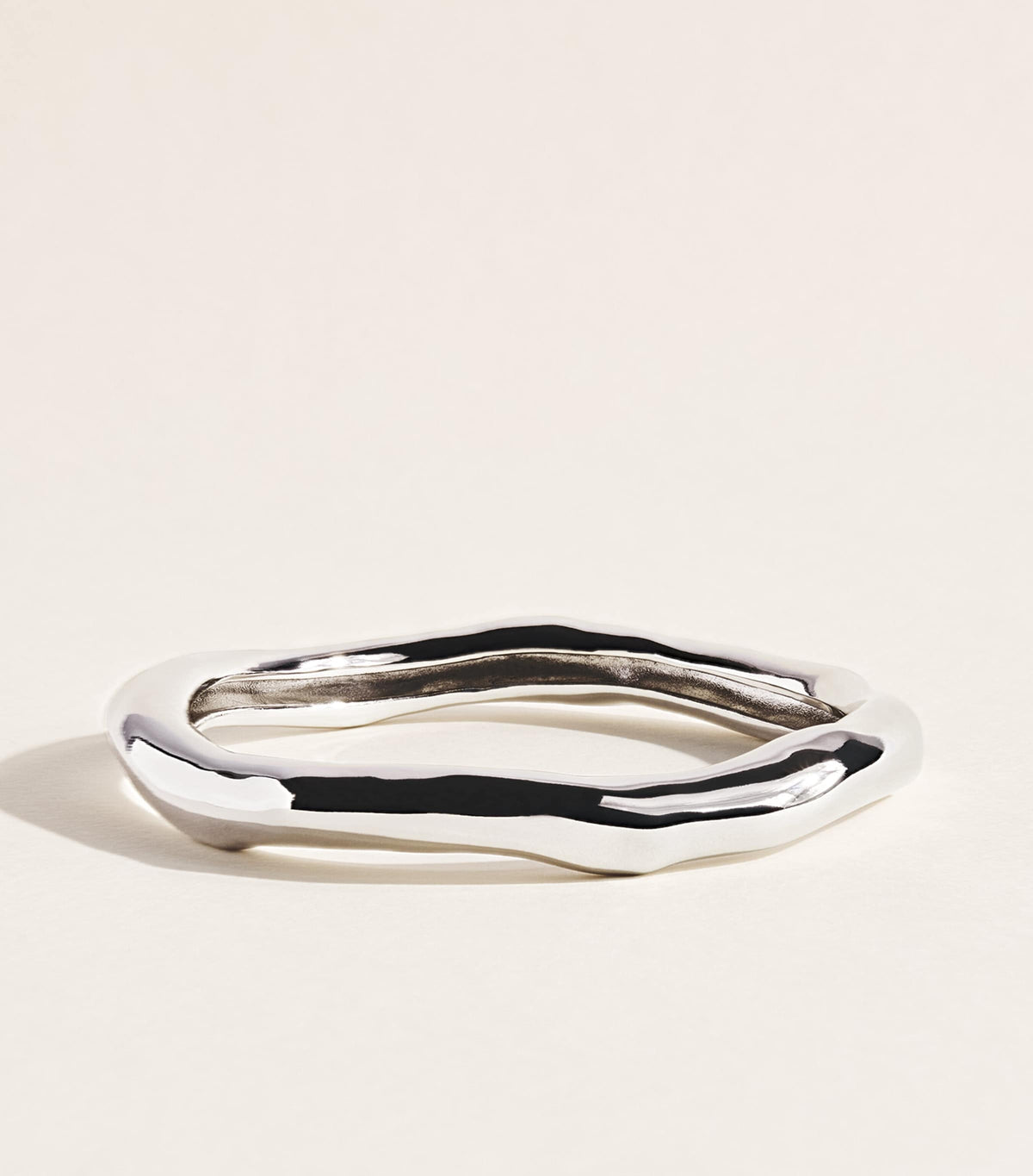 Large Rhodium-Plated Molten Bangle