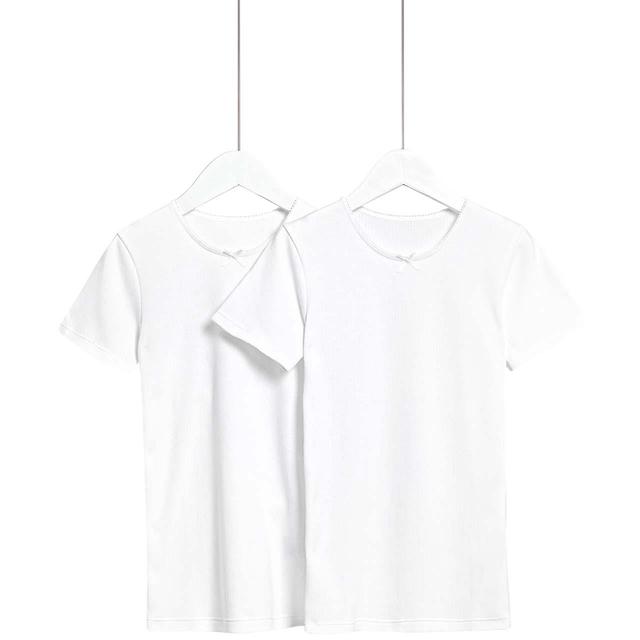 M&S Girls 2 Pack Thermal Cotton Blend Vests 2-12 Years White GOODS M&S   