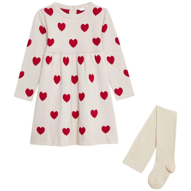 M&S Heart Knit Dress 2-8 Years Red Mix GOODS M&S   