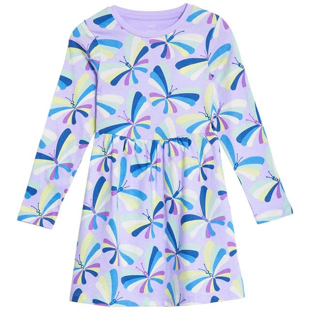 M&S Pure Cotton Butterfly Dress 2-7 Years Lilac Mix