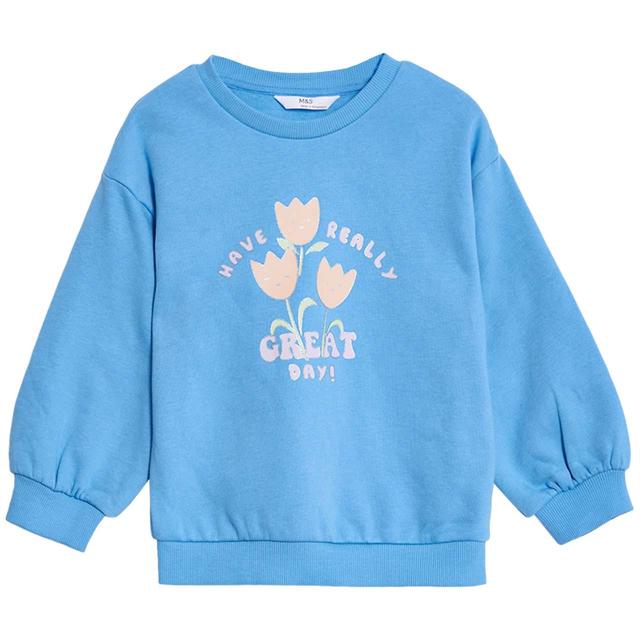 M&S Pure Cotton Floral Sweatshirt 2-7 Years Blue