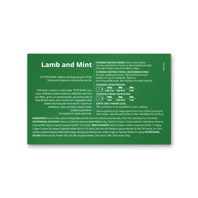 Ted's Bowl Lamb with Mint for Adult Dog   300g