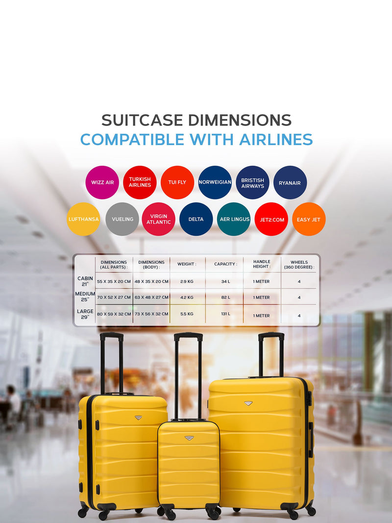 Flight Knight luggage set yellow/black cabin and check-in - British product