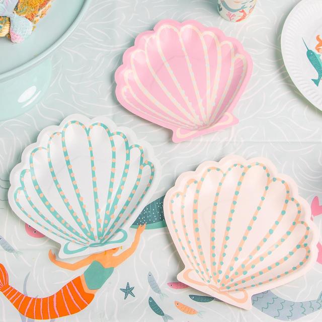 Mermaid Shell Recyclable Paper Plates   12 per pack