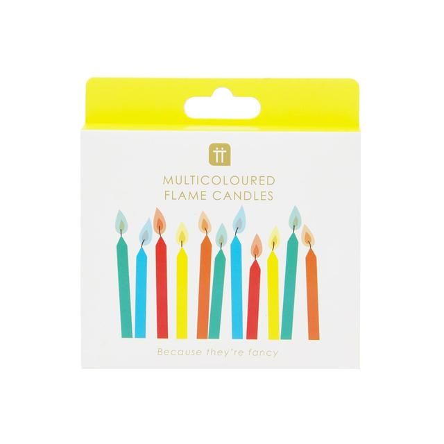 Rainbow Candles with Coloured Flames   12 per pack