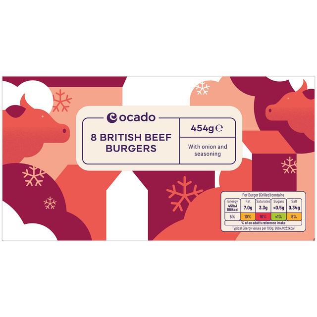 Ocado Frozen 8 Beef Burgers   454g