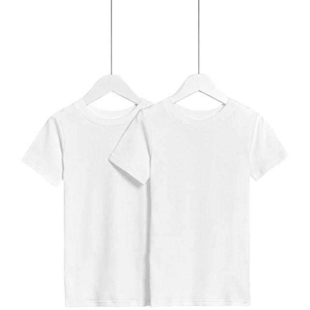 M&S Boys Thermal Cotton Blend Short Sleeve White Vests 2 Pack 2-12 Years