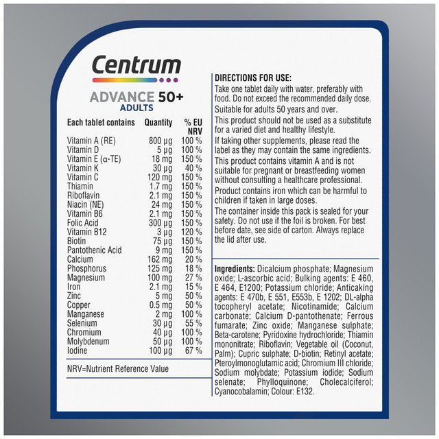 Centrum Advance 50+ Multivitamins & Minerals Tablets   60 per pack GOODS M&S   