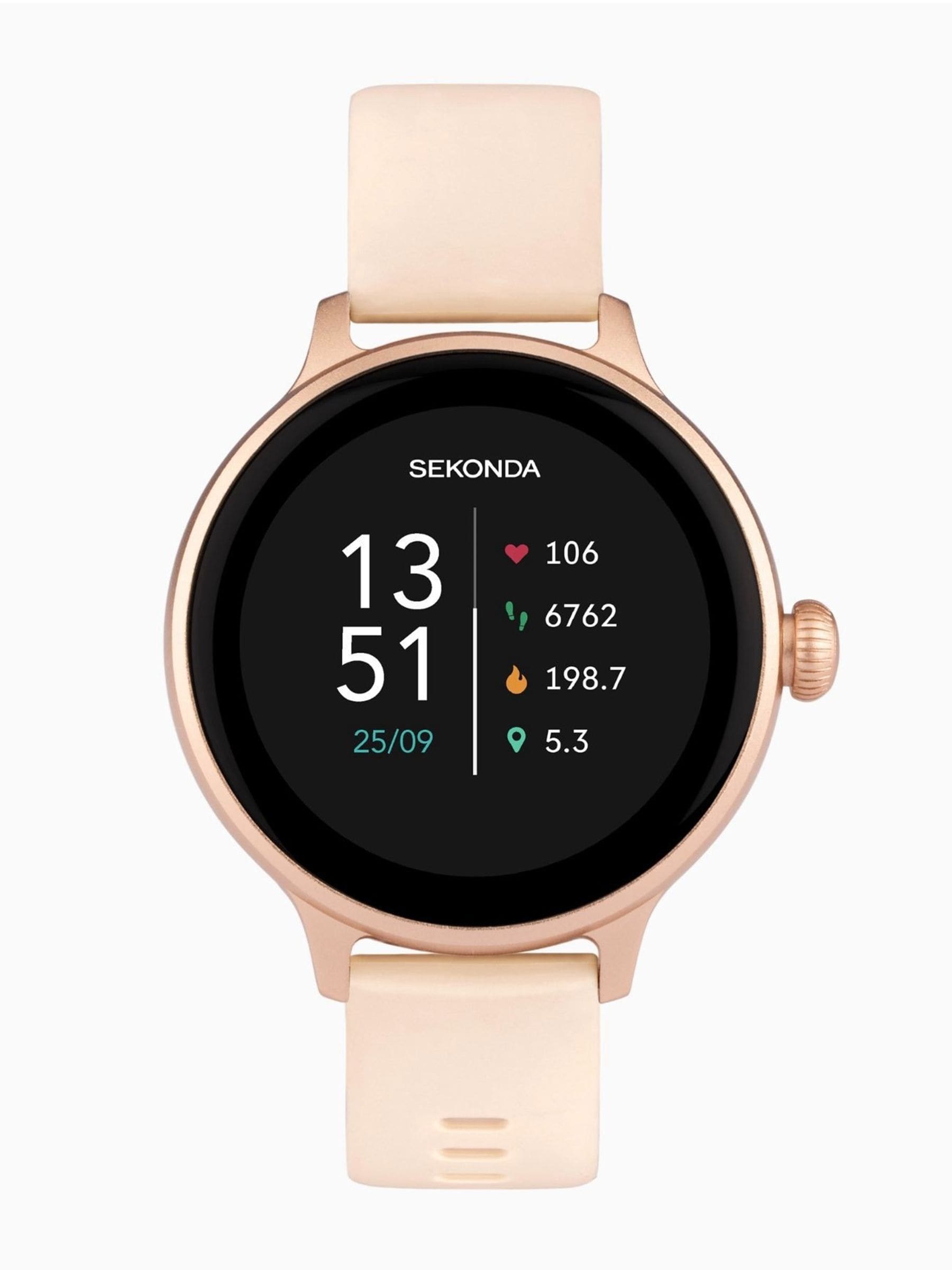 Smart Watch with Pink Silicone Strap, Rose Gold Case, 1.1-inch Display, IP67 Water Resistant